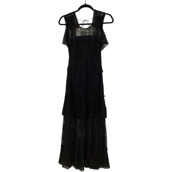 Alexis Feliciana Tie Back Pleated Chantilly Lace Midi Dress In Black Size XS - Picture 4 of 14